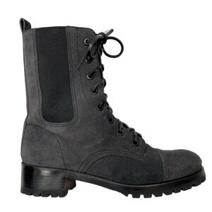 Tory Burch Gray Broome Suede Leather Lace Up Combat Boots size 7.5